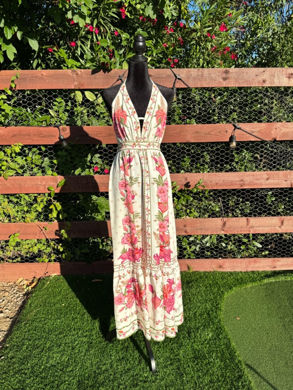 Commense Cream Maxi Dress with Pink Floral Print